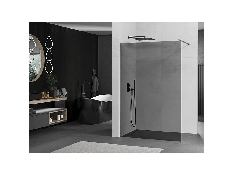 Mexen Kioto paroi de douche Walk-in 110 x 200 cm, graphite 8 mm, gris fusil brossé - 800-110-101-66-40