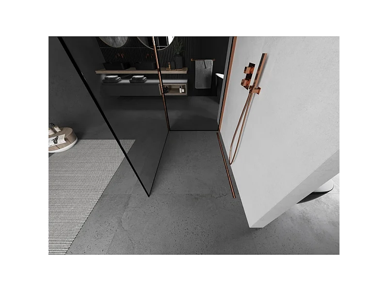 Mexen Kioto Duschwand Walk-in 140 x 100 cm, schwarzer Rahmen, Roségold - 800-140-212-60-70-100