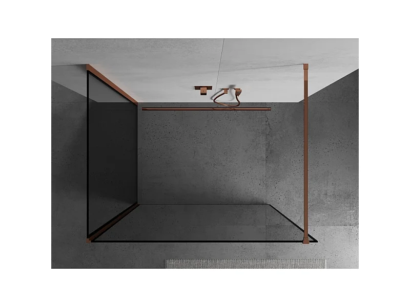 Mexen Kioto Duschwand Walk-in 140 x 100 cm, schwarzer Rahmen, Roségold - 800-140-212-60-70-100