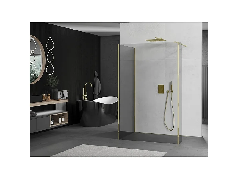 Mexen Kioto brusevæg Walk-in 120 x 85 x 40 cm, transparent, guld - 800-120-085-221-50-00-040