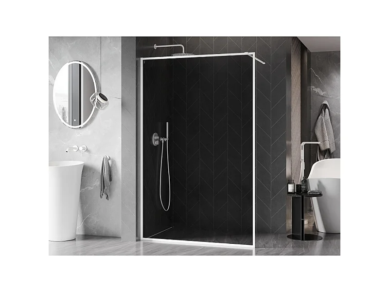 Mexen Kioto-F Walk-in Shower Wall with Frame 110 x 202 cm, Graphite 8 mm, White - 800-110-104-20-40