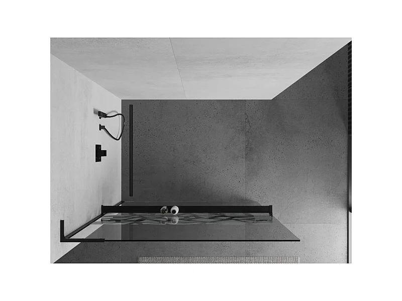 Mexen Kioto+ L brusevæg med hylde Walk-in 90 x 200 cm, hvidt mønster, sort - 800-090-123-70-85