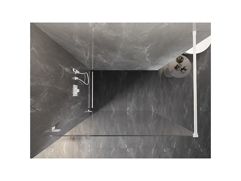 Mexen Lunar Duschwand Walk-in links 140 x 200 cm, transparent 8 mm, weiß - 830-140-000-20-00-L