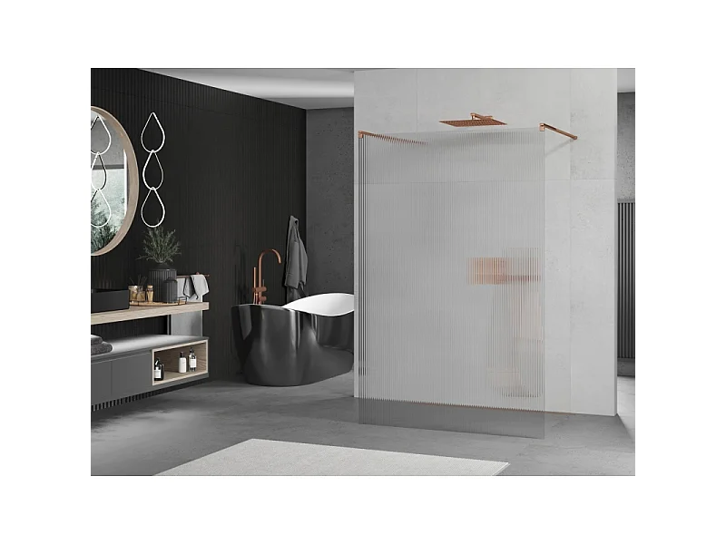 Mexen Kioto vrijstaande douchewand 120 x 200 cm, strepen 8 mm, roségoud - 800-120-002-60-09