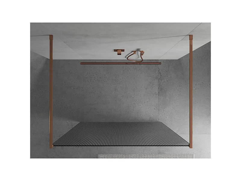 Mexen Kioto vrijstaande douchewand 120 x 200 cm, strepen 8 mm, roségoud - 800-120-002-60-09