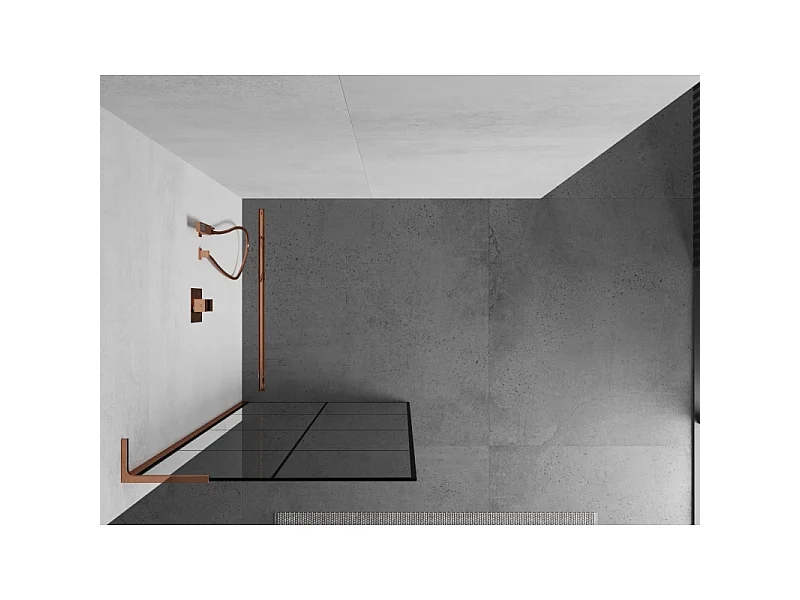 Mexen Kioto L paroi de douche Walk-in 90 x 200 cm, grille noire, or rose - 800-090-103-60-77