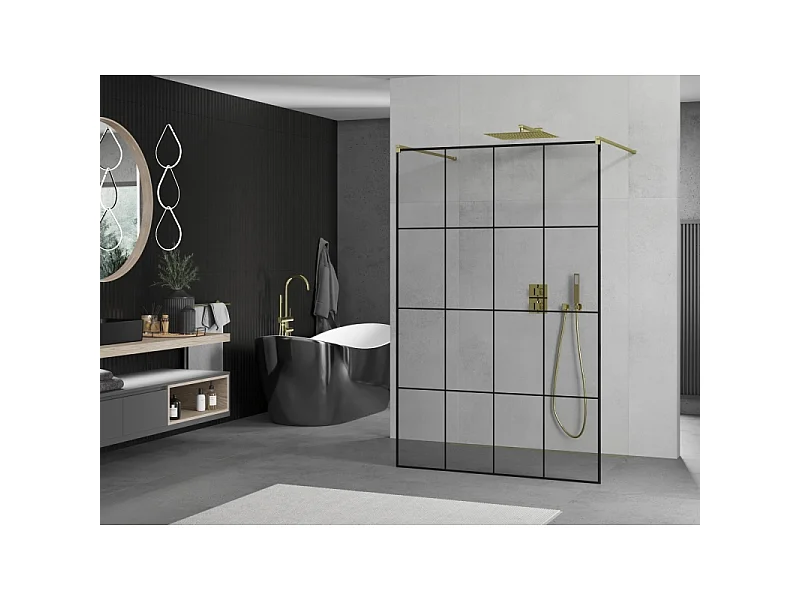 Mexen Kioto cabine de douche autoportante 130 x 200 cm, grille noire 8 mm, dorée - 800-130-002-50-77