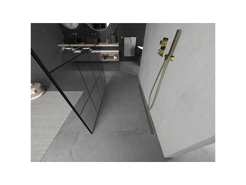 Mexen Kioto cabine de douche autoportante 130 x 200 cm, grille noire 8 mm, dorée - 800-130-002-50-77