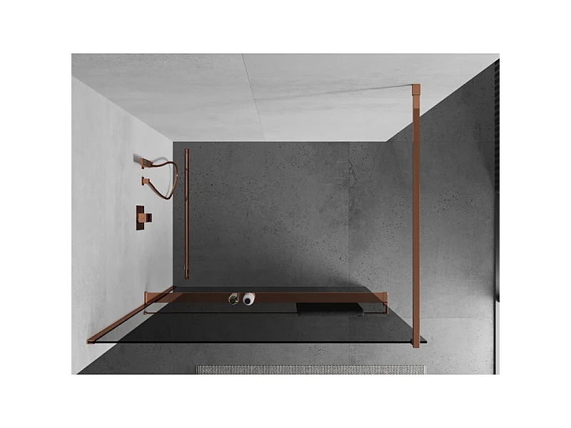Mexen Kioto+ paroi de douche avec étagère Walk-in 100 x 200 cm, graphite, or rose - 800-100-121-60-40