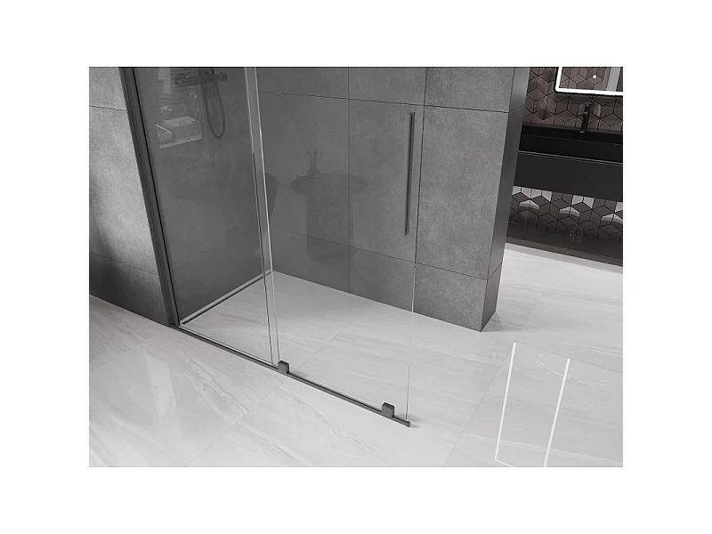 Mexen Velar Walk-in Sliding Shower Wall 150 x 200 cm, Transparent 8 mm, Gun Metal - 871-150-000-03-95