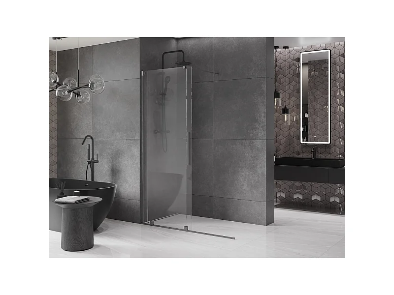 Mexen Velar parete doccia scorrevole Walk-in 150 x 200 cm, trasparente 8 mm, grigio canna di fucile spazzolato