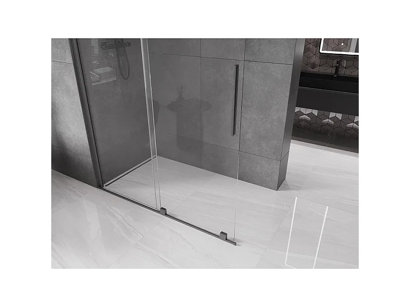 Mexen Velar parete doccia scorrevole Walk-in 150 x 200 cm, trasparente 8 mm, grigio canna di fucile spazzolato