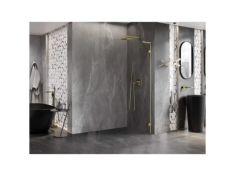 Mexen Lunar L cloison de douche Walk-in droite 80 x 200 cm, transparent 8 mm, or brossé - 830L-080-000-55-00-P
