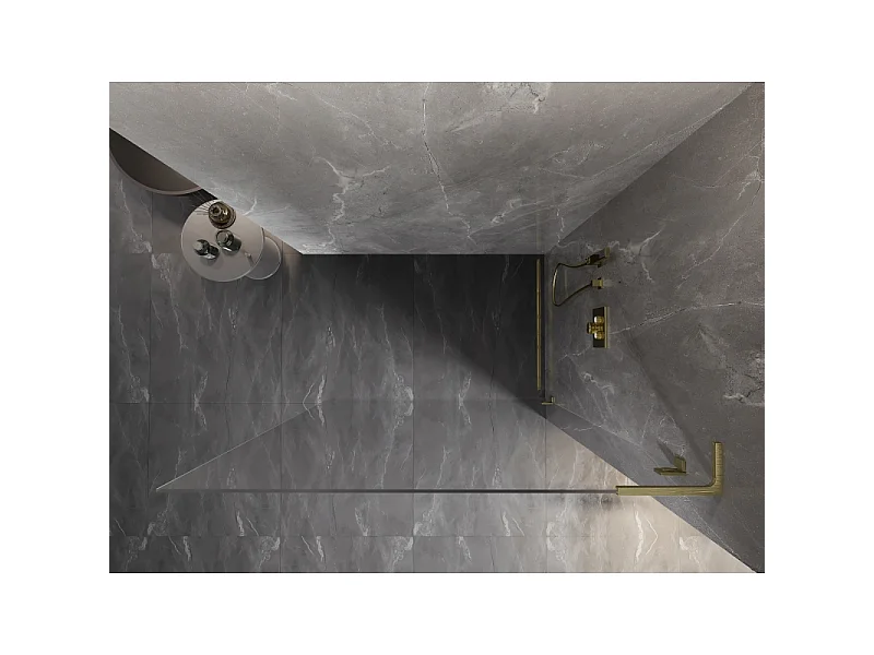 Mexen Lunar L cloison de douche Walk-in droite 80 x 200 cm, transparent 8 mm, or brossé - 830L-080-000-55-00-P