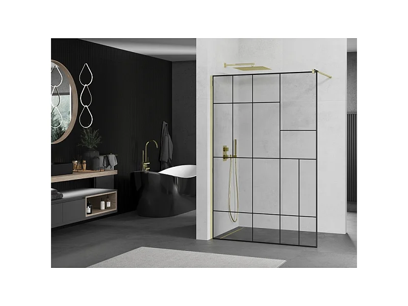 Mexen Kioto paroi de douche Walk-in 120 x 200 cm, motif noir 8 mm, dorée - 800-120-101-50-78