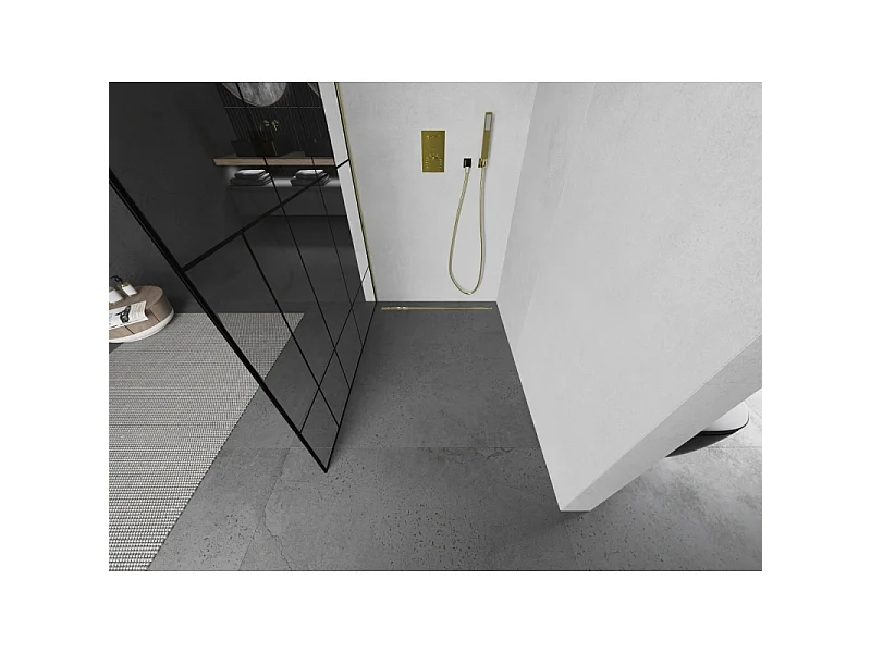 Mexen Kioto paroi de douche Walk-in 120 x 200 cm, motif noir 8 mm, dorée - 800-120-101-50-78