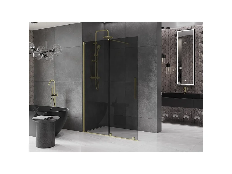 Mexen Velar Walk-in shower wall sliding 160 x 200 cm, graphite 8 mm, brushed gold - 871-160-000-43-55