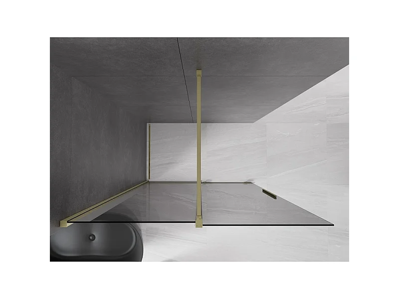 Mexen Velar Walk-in shower wall sliding 160 x 200 cm, graphite 8 mm, brushed gold - 871-160-000-43-55