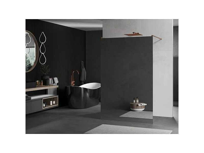 Mexen Kioto paroi de douche autoportante 120 x 200 cm, miroir 8 mm, cuivre brossé - 800-120-002-65-50