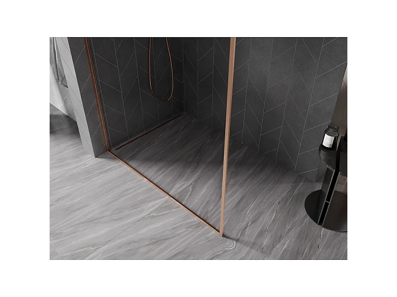 Mexen Kioto-XF parede de duche Walk-in com moldura 90 x 202 cm, transparente 10 mm, cobre escovado - 800-090-104-65-00-X