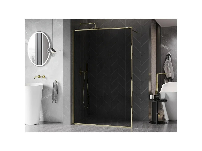 Mexen Kioto-XF Tuš pregrada Walk-in z okvirjem 100 x 202 cm, grafit 10 mm, zlata - 800-100-104-50-40-X