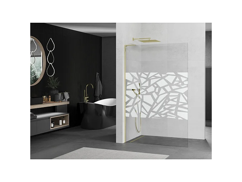 Mexen Kioto L Walk-in douchescherm 70 x 200 cm, wit patroon, goud - 800-070-103-50-85