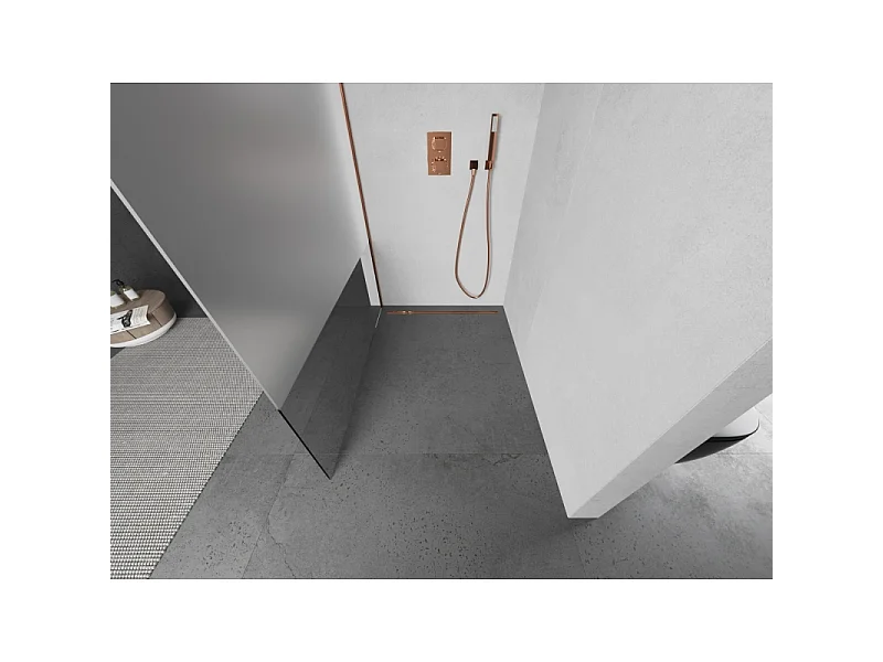 Mexen Kioto paroi de douche Walk-in 100 x 200 cm, transparent/givre 8 mm, or rose - 800-100-101-60-35