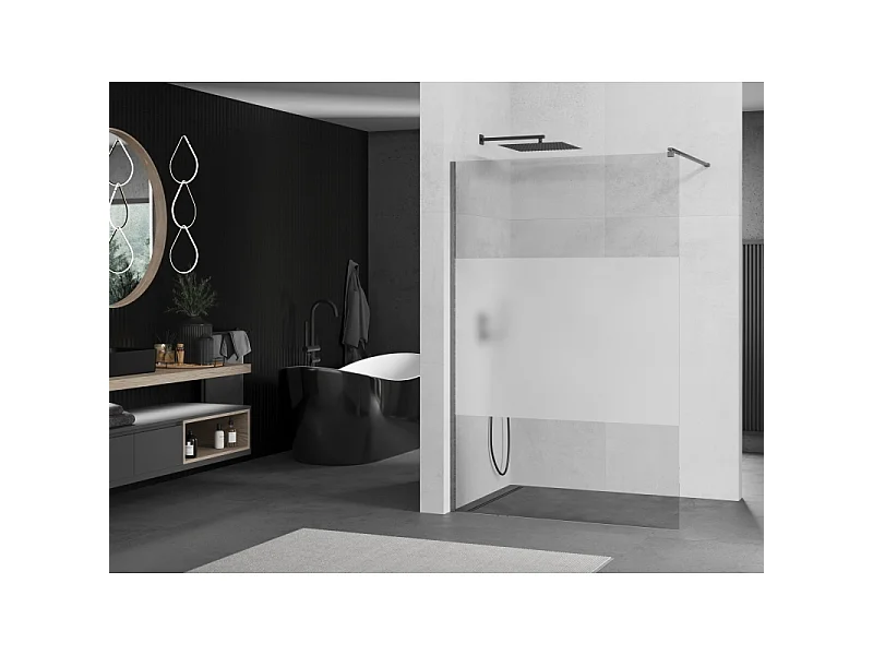 Mexen Kioto Duschwand Walk-in 120 x 200 cm, transparent/mattiert 8 mm, gebürstet gun grau - 800-120-101-66-35