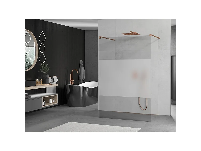 Mexen Kioto paroi de douche autoportante 120 x 200 cm, transparent/verre dépoli 8 mm, or rose - 800-120-002-60-35