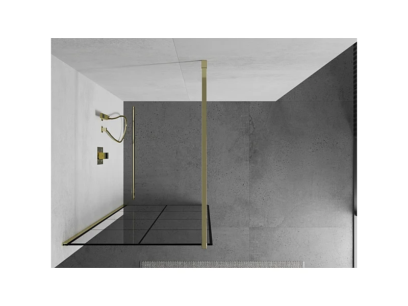 Mexen Kioto Walk-in Shower Wall 90 x 200 cm, Black Grid 8 mm, Gold - 800-090-101-50-77