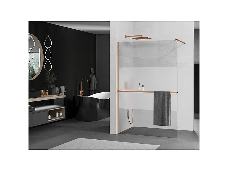 Mexen Kioto+ cloison de douche avec étagère Walk-in 70 x 200 cm, transparent/givré, or rose - 800-070-121-60-35