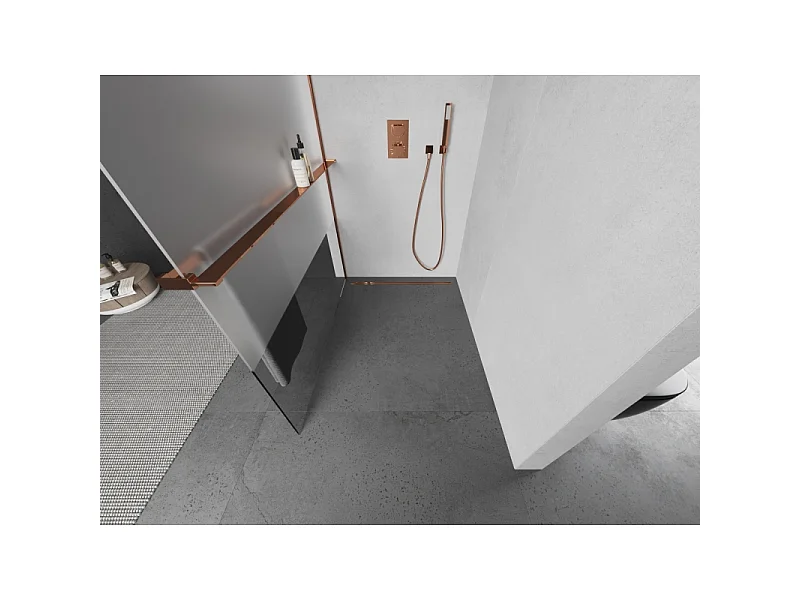 Mexen Kioto+ cloison de douche avec étagère Walk-in 70 x 200 cm, transparent/givré, or rose - 800-070-121-60-35