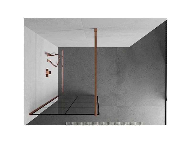 Mexen Kioto paroi de douche Walk-in 90 x 200 cm, grille noire 8 mm, or rose - 800-090-101-60-77
