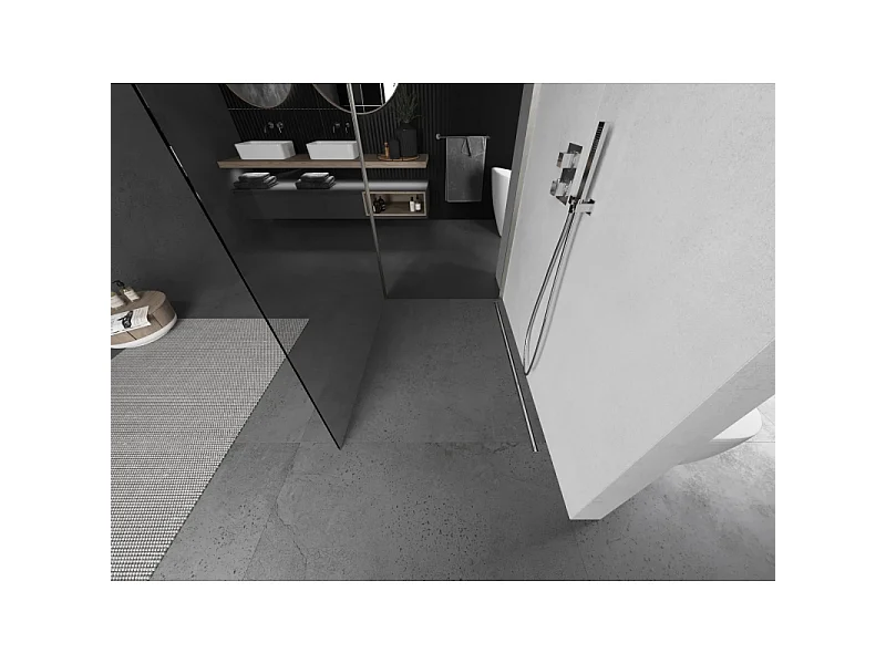 Mexen Kioto Walk-in brusevæg 90 x 85 cm, transparent, børstet nikkel - 800-090-212-97-00-085
