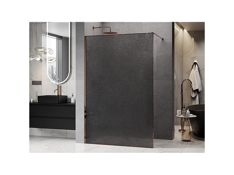 Mexen Kioto Duschwand Walk-in 120 x 200 cm, Crackle-Graphit 12 mm, Roségold - 800-120-101-60-44-X
