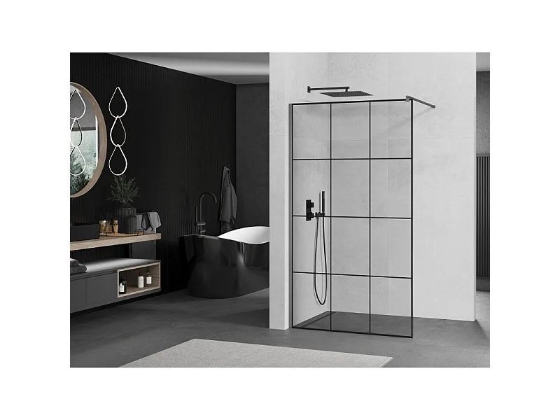 Mexen Kioto brusevæg Walk-in 110 x 200 cm, sort gitter 8 mm, gun metal - 800-110-101-95-77