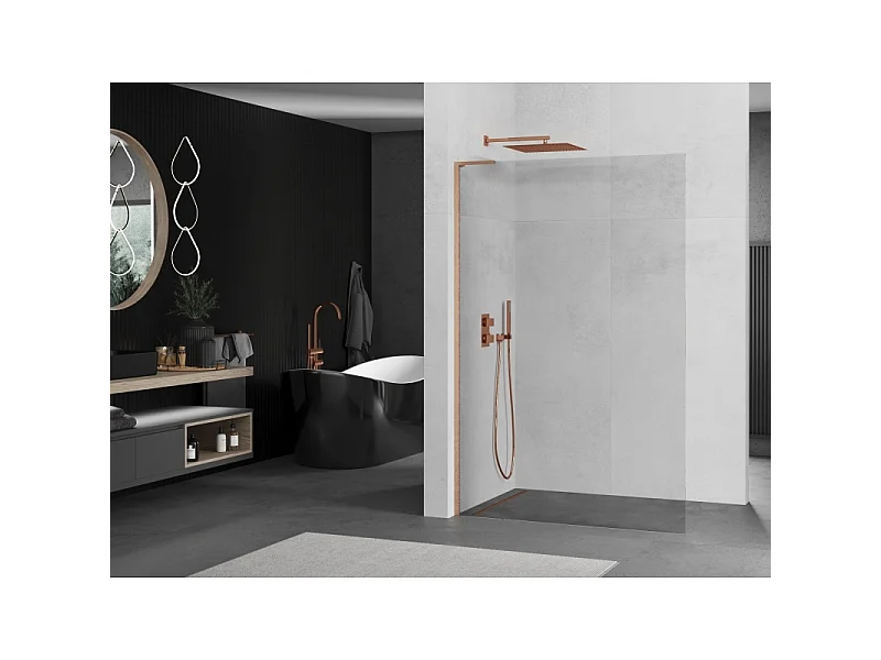 Mexen Kioto L paroi de douche Walk-in 105 x 200 cm, transparent, cuivre brossé - 800-105-103-65-00