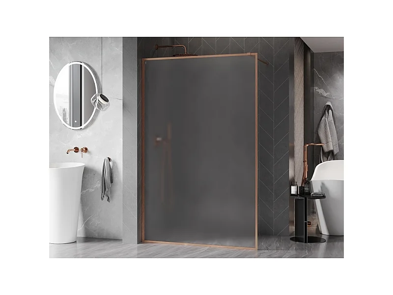Mexen Kioto-F painel de duche Walk-in com moldura 120 x 202 cm, fosco 8 mm, cobre escovado - 800-120-104-65-30