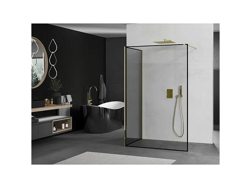 Mexen Kioto paroi de douche Walk-in 120 x 80 cm, cadre noir, doré - 800-120-212-50-70-080