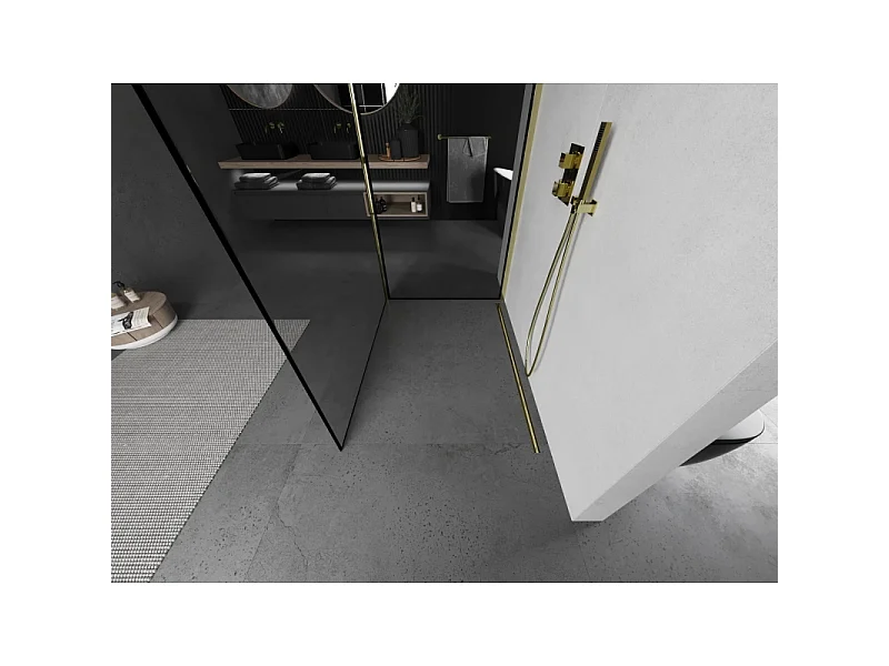 Mexen Kioto paroi de douche Walk-in 120 x 80 cm, cadre noir, doré - 800-120-212-50-70-080