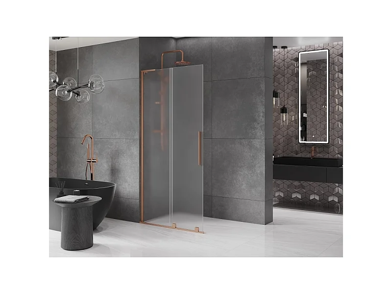 Mexen Velar L paroi de douche coulissante Walk-in 120 x 200 cm, givrée 8 mm, cuivre brossé - 871-120-003-33-65