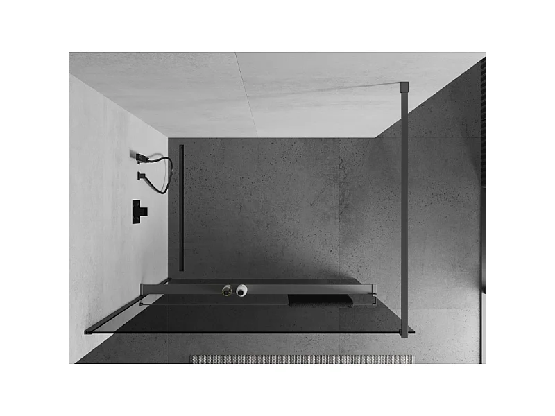 Mexen Kioto+ Walk-in Shower Panel with Shelf 140 x 200 cm, Graphite, Gun Metal - 800-140-121-95-40