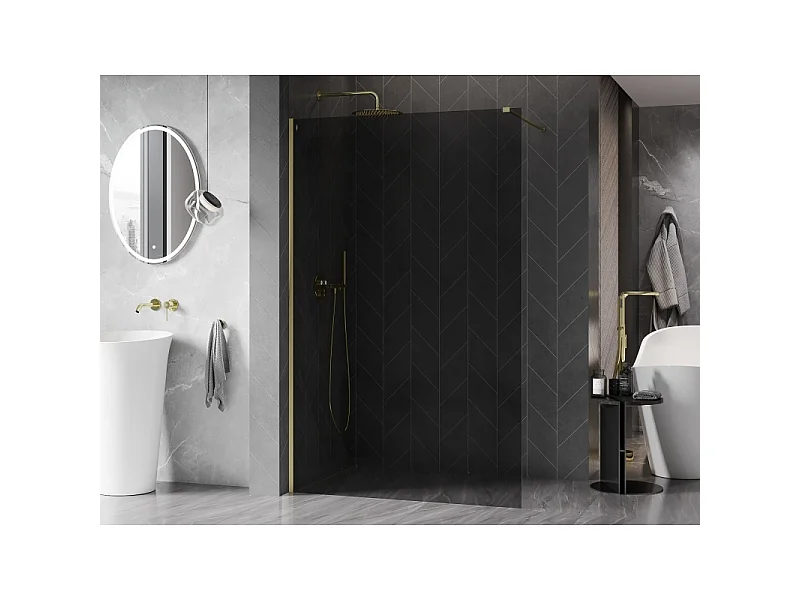 Mexen Kioto-X Duschwand Walk-in 150 x 200 cm, Graphit 10 mm, Gold gebürstet - 800-150-101-55-40-X