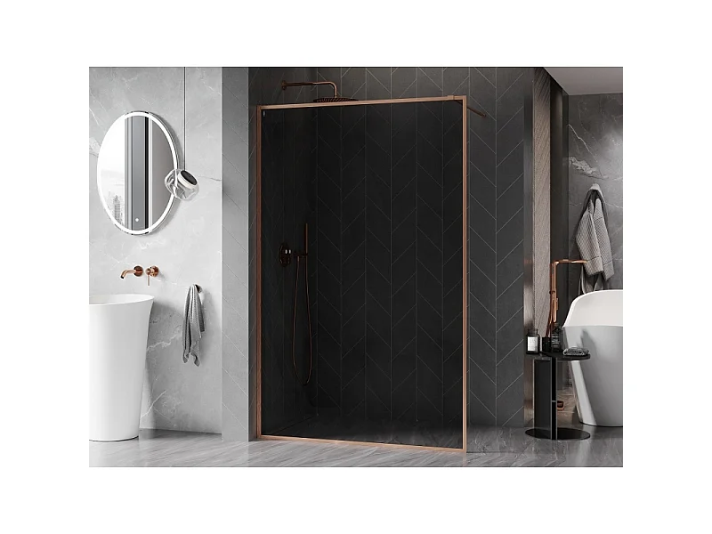 Mexen Kioto-F tuš stena Walk-in z okvirjem 120 x 202 cm, grafit 8 mm, brušeni baker - 800-120-104-65-40