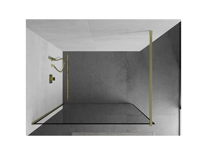 Mexen Kioto Paroi de douche Walk-in 90 x 200 cm, cadre noir 8 mm, doré brossé - 800-090-101-55-70