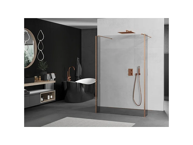 Mexen Kioto zelfstaande douchewand 115 x 30 x 30 cm, transparant, geborsteld koper - 800-115-030-222-65-00-030