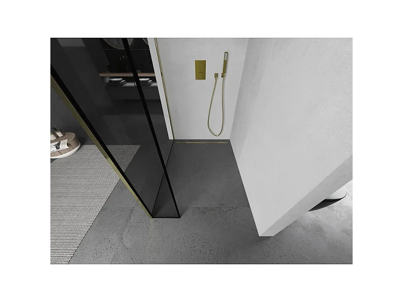 Mexen Kioto Duschwand Walk-in 90 x 40 cm, schwarzer Rahmen, gold - 800-090-212-50-70-040