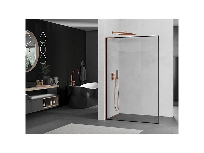 Mexen Kioto L cloison de douche Walk-in 80 x 200 cm, cadre noir, or rose - 800-080-103-60-70