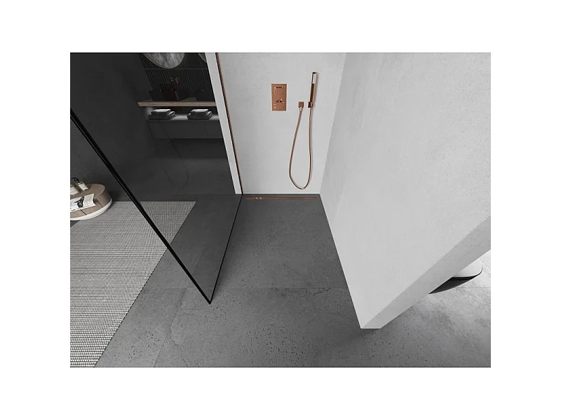 Mexen Kioto L cloison de douche Walk-in 80 x 200 cm, cadre noir, or rose - 800-080-103-60-70