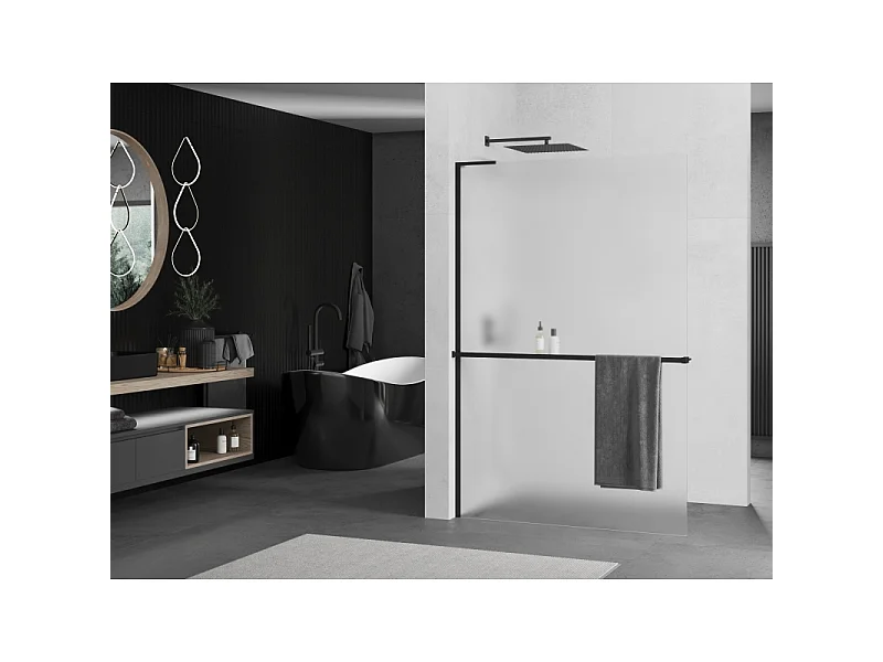 Mexen Kioto+ L panneau de douche avec étagère Walk-in 90 x 200 cm, givrée, noire - 800-090-123-70-30